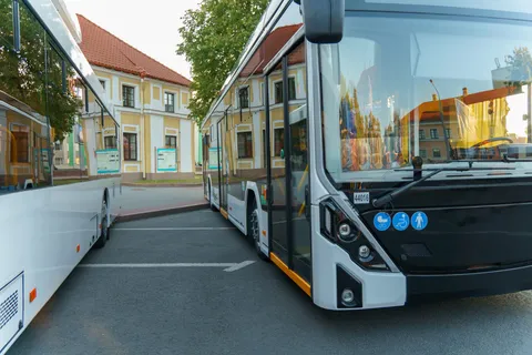 Modern scheduled-service bus in local transport