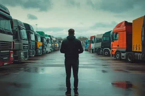 Dispatcher with a shipment list in front of the truck fleet